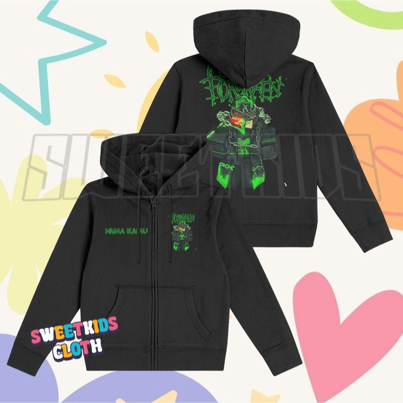 Roblox Forsaken Hacklord 1x1x1 เด็กซิป Hoodie / Roblox Forsaken เด็กซิปแจ็คเก็ตฟรีชื่อ