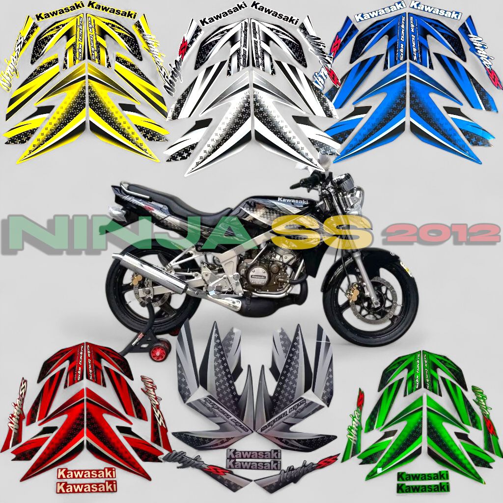HIJAU MERAH Kawasaki Ninja SS 2012 Motorcycle Striping Full Set - ดํา แดง เหลือง เขียว น้ําเงิน ขาว