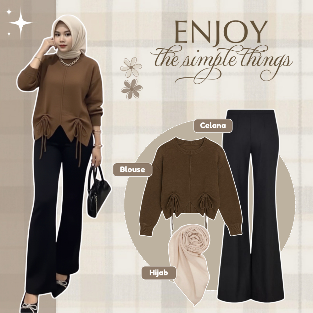 3-In-1 Oneset สําหรับผู้หญิงสไตล์ฮิญาบ (เสื้อสตรี, กางเกง Cutbray, Bella Square) - LU217