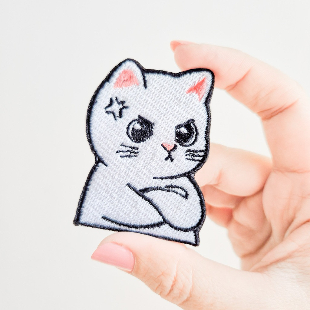 CAT EMBROIDERY PATCH / ANGRY CAT EMBROIDERY BADGE / BAD MOOD CAT IRON PATCH