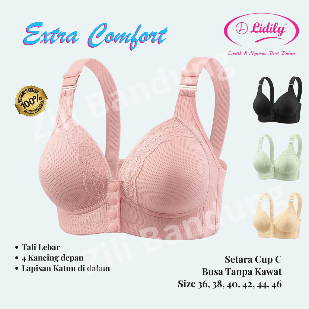 Lifily Bra Extra Comfort Foam Bra ไม่มีปุ่มด้านหน้าลวดเทียบเท่ากับถ้วย C ขนาด 36-46