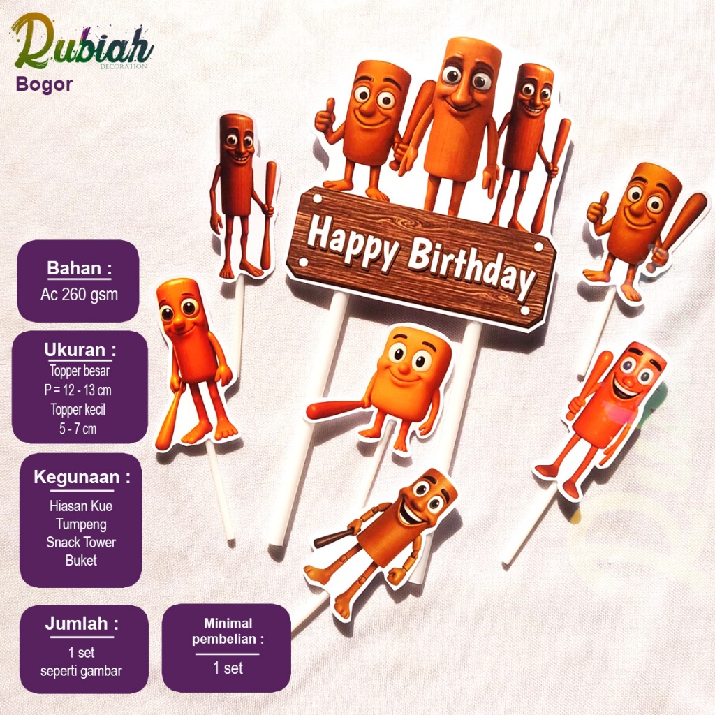 Tung Tung Sahur Character Cake Topper ตกแต่งเค้กวันเกิด / หอขนม / ทัมเป็ง / ช่อดอกไม้