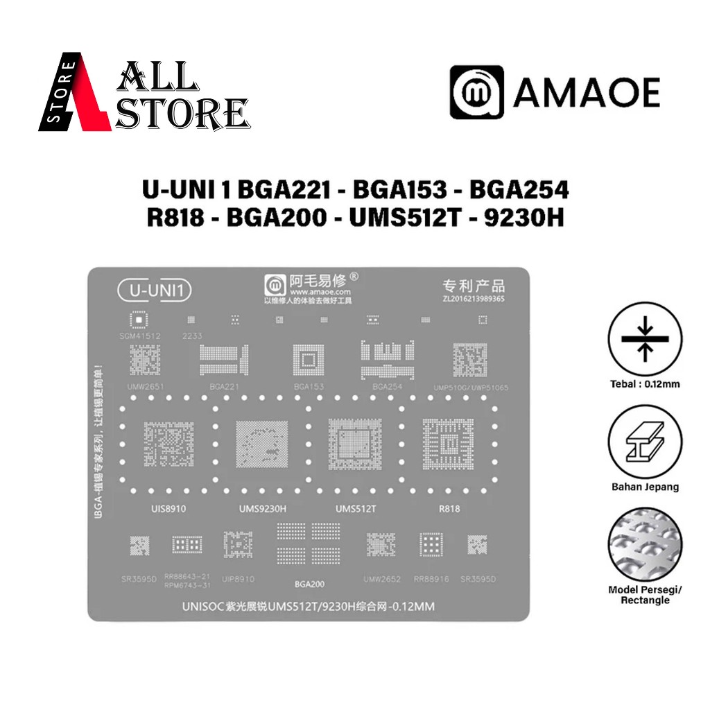 Amaoe U-UNI1 UNISOC UMS512T/9230H ชุดแม่พิมพ์ IC สแตนเลส - 0.12MM Original - SGM41512 -2233 -UMW2651