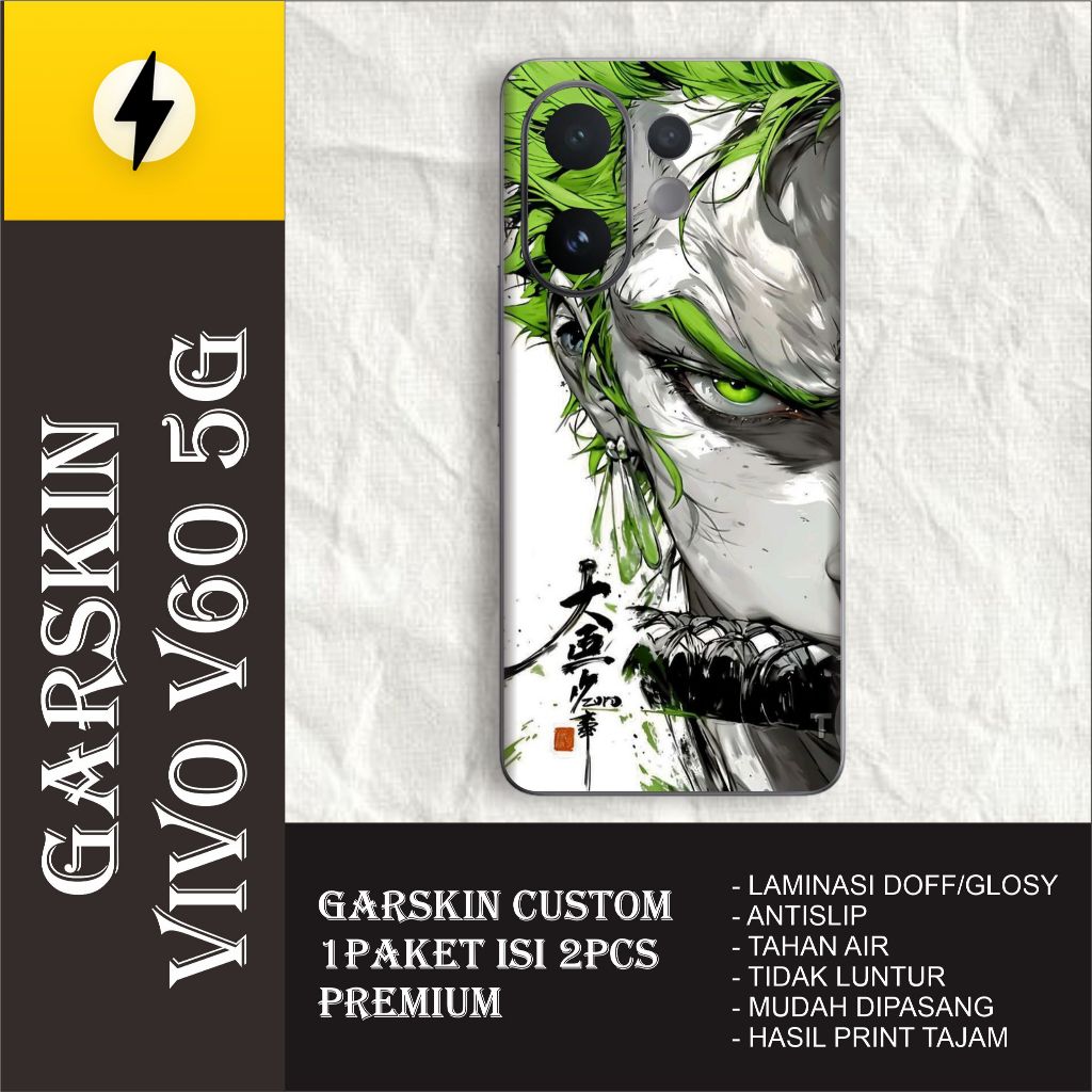 GARSKIN SKIN VIVO V60 5G พรีเมี่ยมด้านบน ZRO เนื้อหา 2 ชิ้นสามารถปรับแต่งได้
