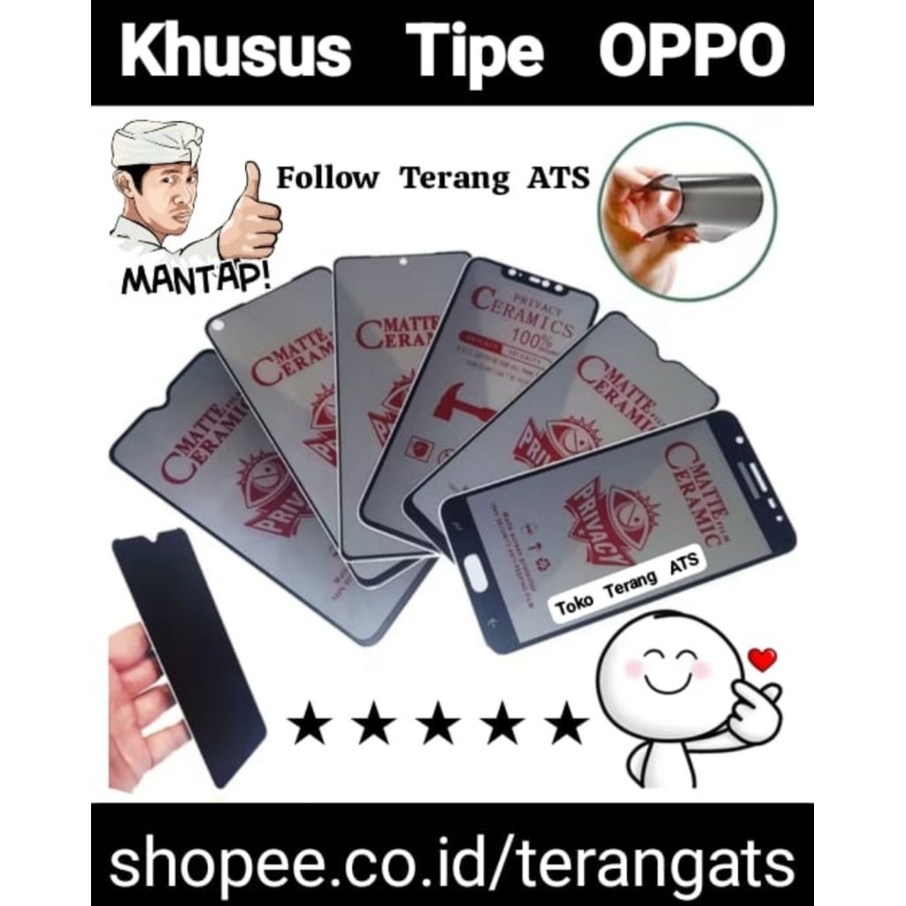 HP LAYAR Anti-Scratch Spy Oppo A3S, Oppo A5, Oppo A12E, Oppo R15, Oppo F7, Oppo F7 Youth, Mi 8 Lite,