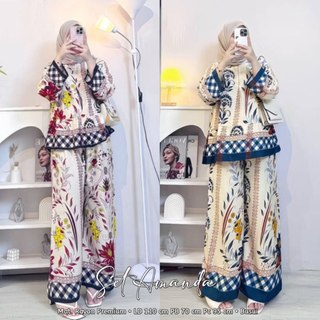 Amanda Set - Setelan Wanita Bahan Rayon Diamond Setelan Blouse Panjang Celana Kulot Panjang
