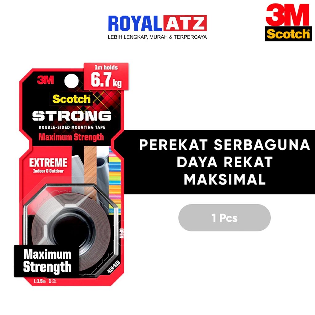 3M Scotch Extreme Mounting Tape 414-S19 (19mm x 1.5m) Power Lasts 6.7kg Double Tape Super Strong