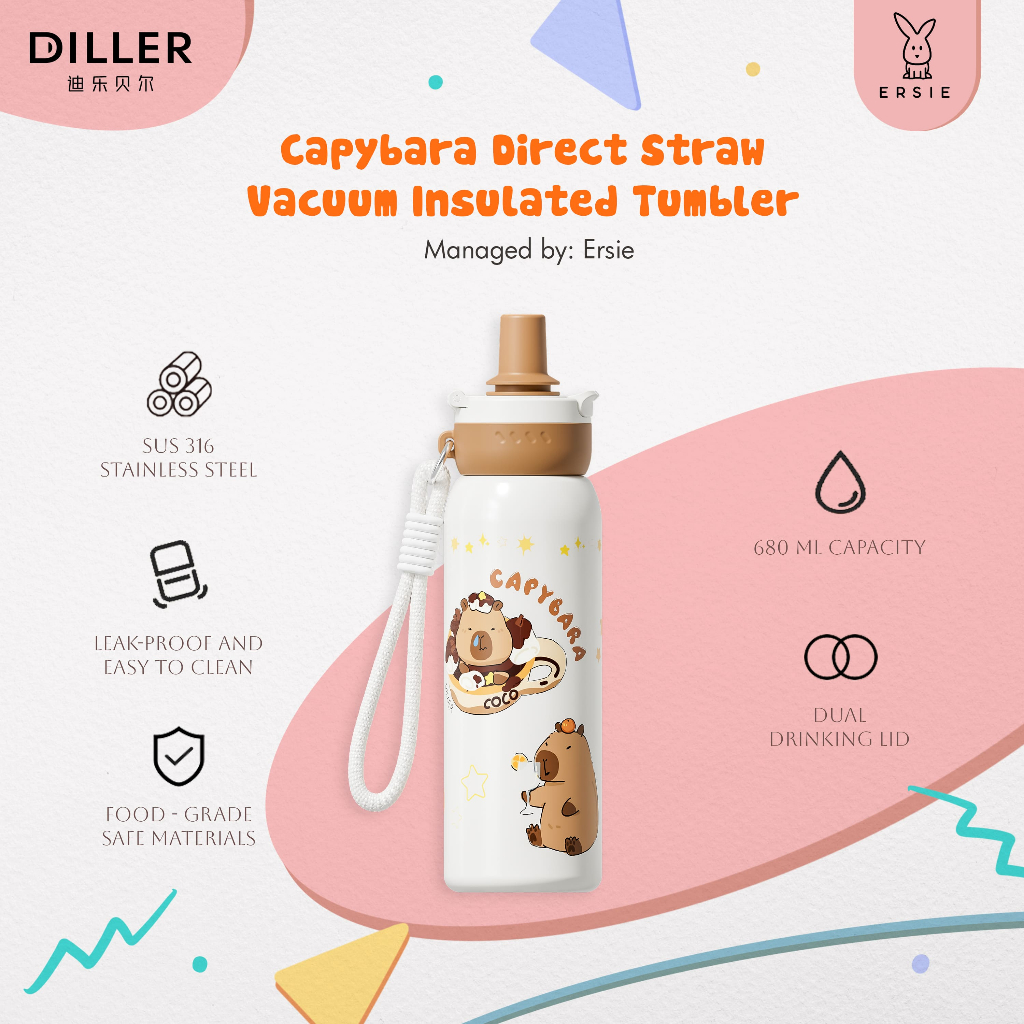 Diller 680ml Capybara Direct Straw แก้วน้ําฉนวนสุญญากาศ
