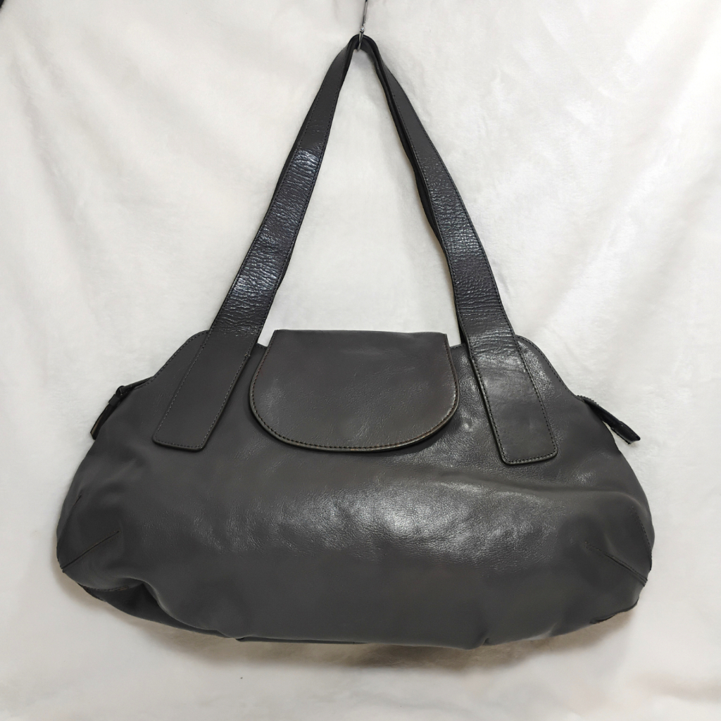 [PRELOVED] Genuine Leather Kulas Bag Second Dark Grey Shoulder - H 0 b 0