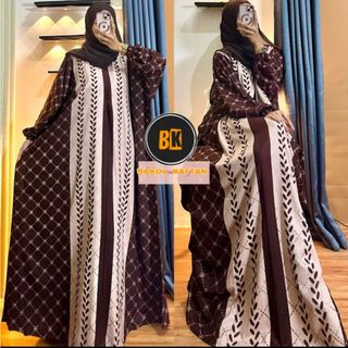 Gamis Kaftan Rayon Jumbo Lengan Panjang Motif Sabuka Ld 180 Cm Adem