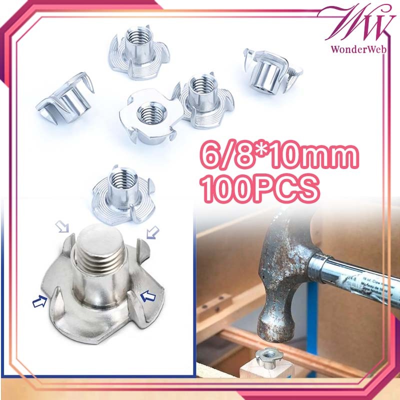 100 ชิ้น/เซ็ต Tee Nut M6 M8 Claw Nut T Nut ไม้ปลูก Nut Nut Nut Nut