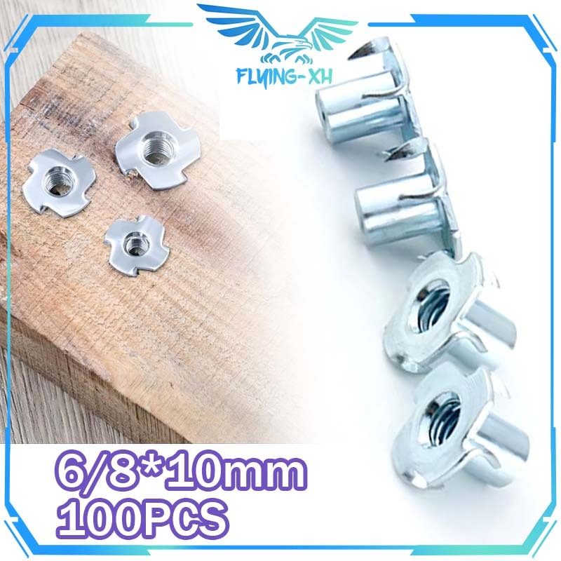 M6 / M8 Claw Nut 100pcs Tee Nut M6 ไม้ปลูก Nut T Nut เฟอร์นิเจอร์ Knockdown Knoc Down Nut