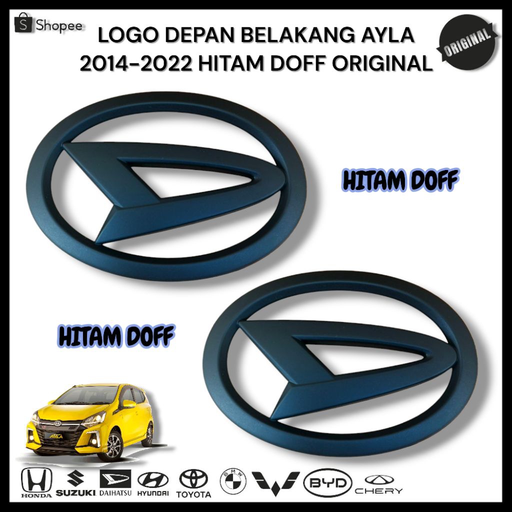 โลโก้หน้าและหลังสีดําด้านต้นฉบับสําหรับสัญลักษณ์โลโก้ AYLA 2014-2022/ Daihatsu Ayla