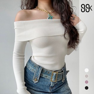 99kOUTLET Off Shoulder T-Shirt Crop Long Sleeve Slim Fit 1799 (S/M/L)