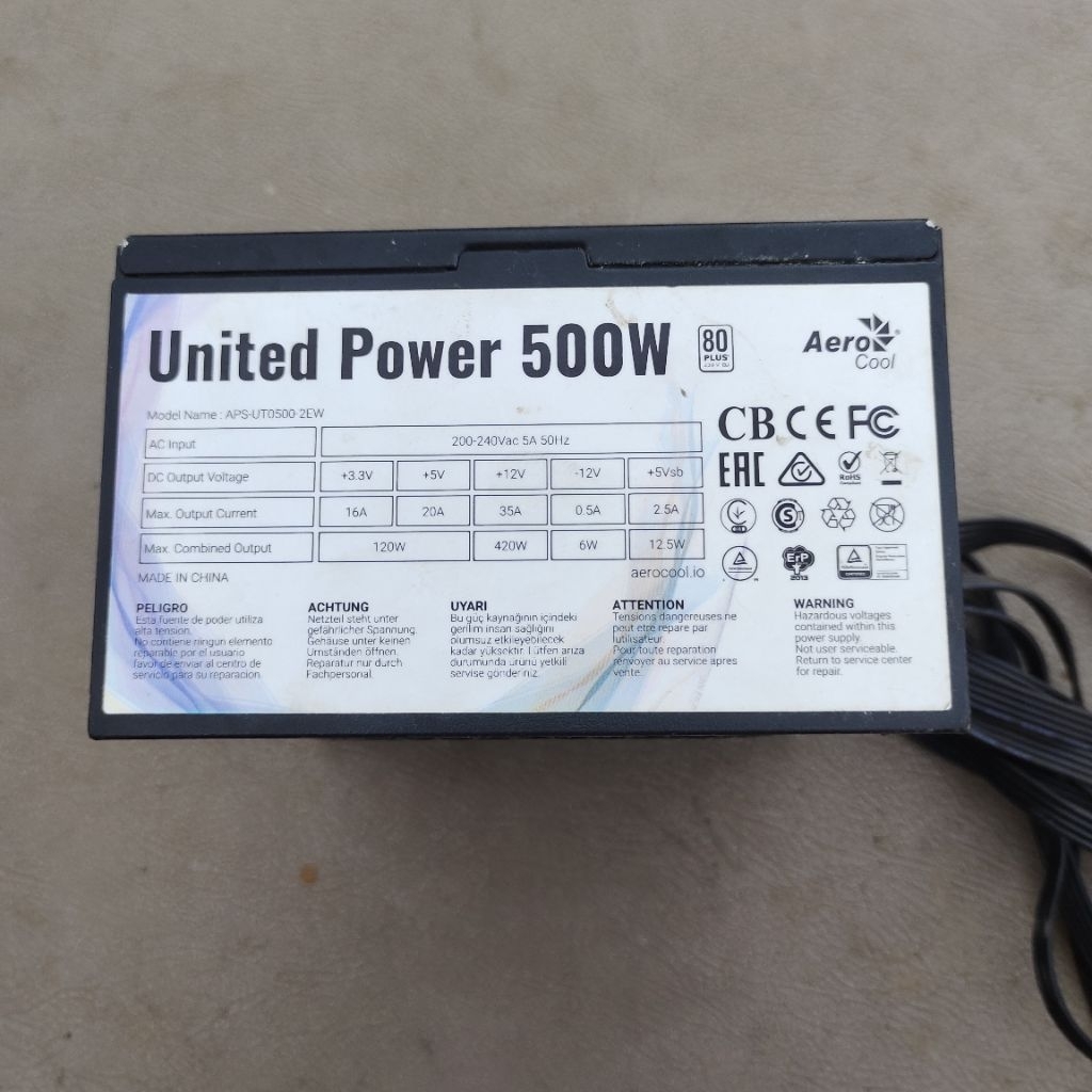 PSU พาวเวอร์ซัพพลาย United Power by Aerocool 500W 80 Plus