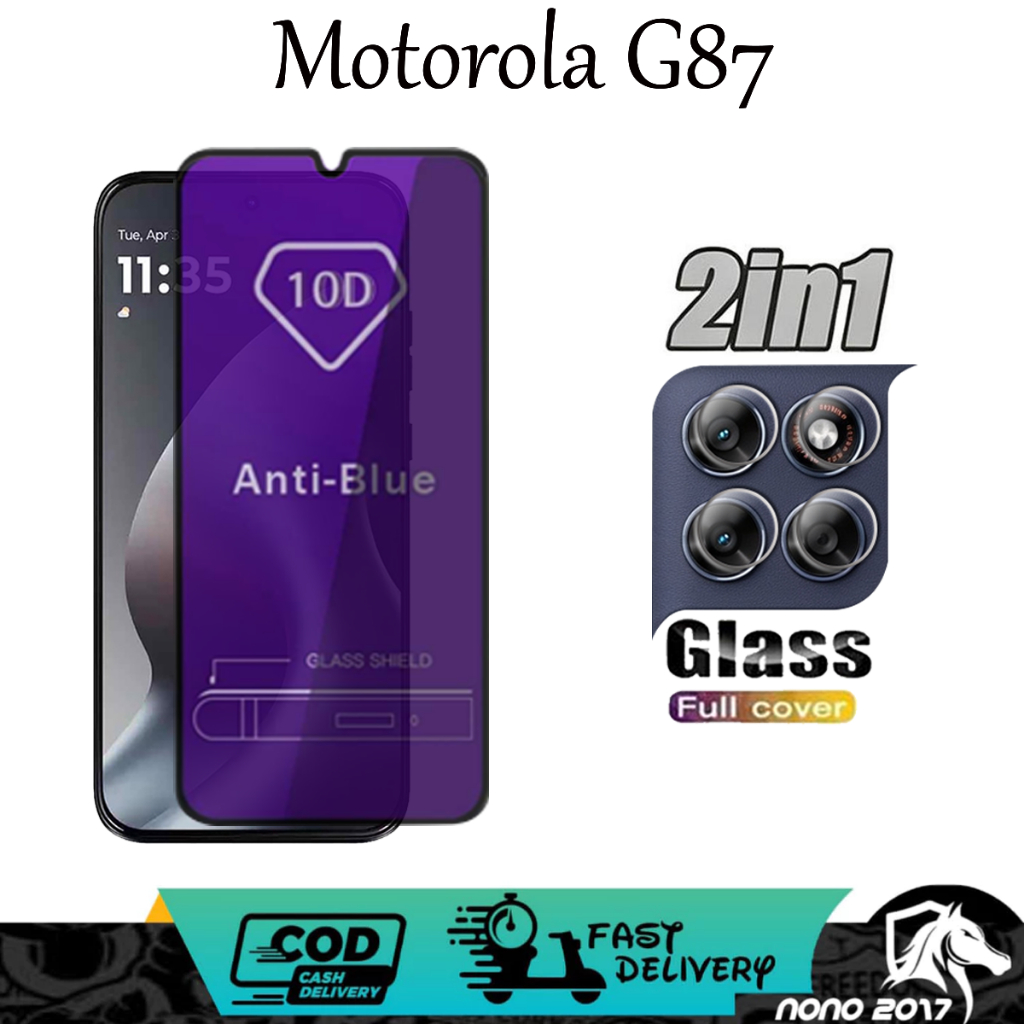 2IN1 TEMPERED GLASS BLUE MOTOROLA G87 G77 G MAX 5G BONUS เลนส์กล้อง