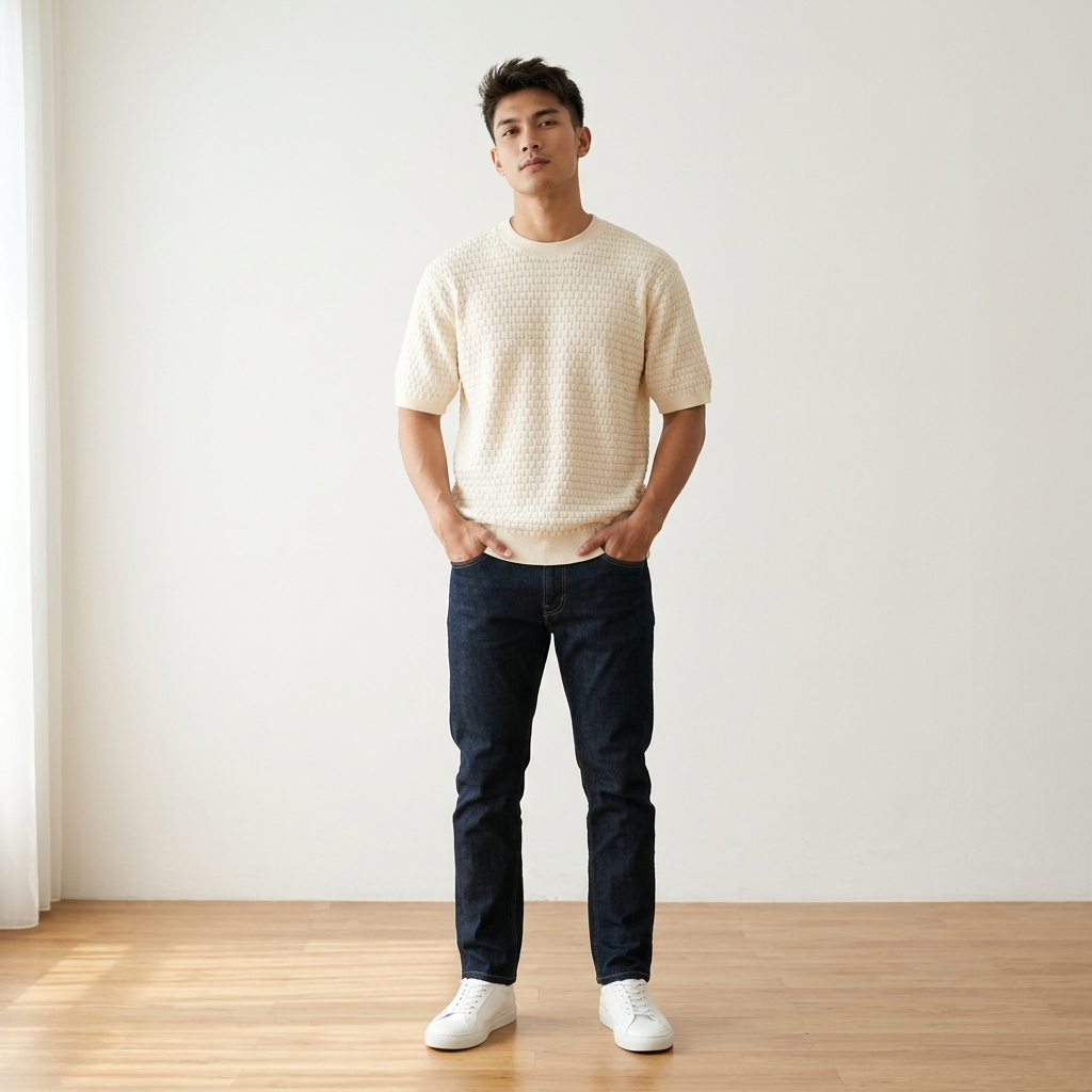 D.linquent - GAVIN เสื้อไหมพรมแขนสั้นผู้ชาย Premium Cool Soft เสื้อถักผู้ชายขนาด XL/XXL