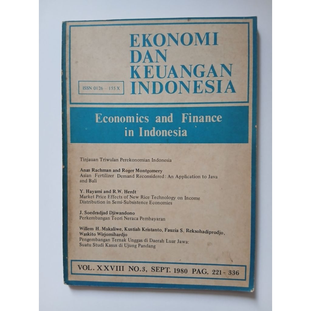 เศรษฐศาสตร์อิสระและการเงินในอินโดนีเซีย ฉบับที่ XXVIII No.3 ก.ย. 1980 แพ็ก. 221-336