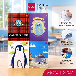 (10 PCS / 20 PCS) Deli Writing Book / Notebook / Buku Tulis Sekolah A5 32 Lembar Paket 10 Buku  / 20 Buku CD532ID