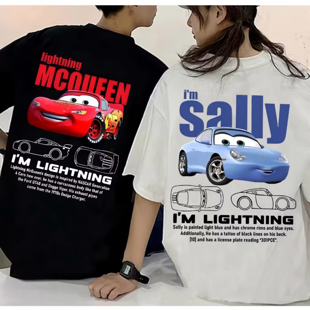 {Unit Price} เสื้อยืดคู่รัก Lightning McQueen และ Sally | เสื้อผ้าคู่สําหรับผู้ชายและผู้หญิงเสื้อยืด
