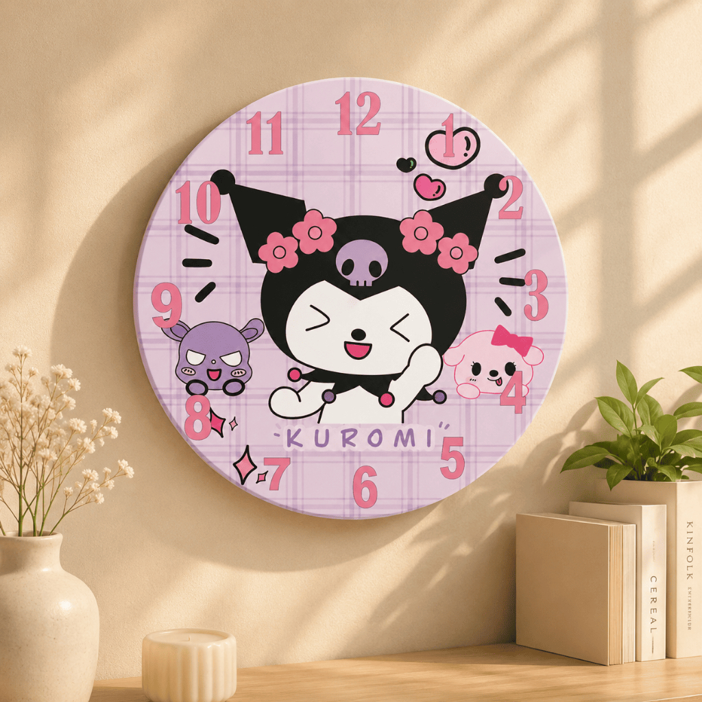 ARYASTORE.ID นาฬิกาแขวนสุนทรียศาสตร์ KUROMI ตัวละครตกแต่งห้องนอน Home Sweet Home