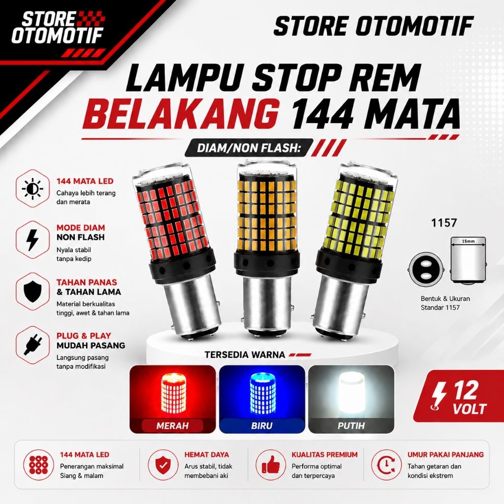 144 LED 2-Prong 1157 NON-FLASH 12 VOLT ไฟเบรค SUPER BRIGHT