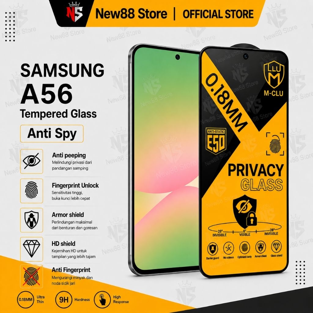 NEW88 - กระจกนิรภัย ESD Anti Spy 0.18 Ultra Thin Samsung A57 5G A37 5G A56 5G A36 5G A55 5G A35 5G A