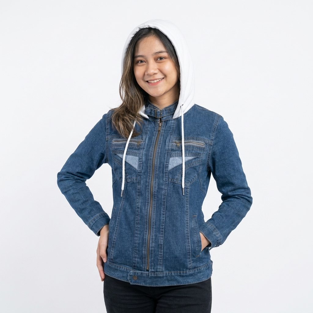 ZIPPER HOODIE JEANS JACKET ผู้หญิง ZIPPER HOODIE JACKET