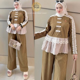 One Set Adinda Uni Ara | One Set Uni Ara | Setelan Celana Adinda Caramel Uni Ara | One Set Wanita Kekinian