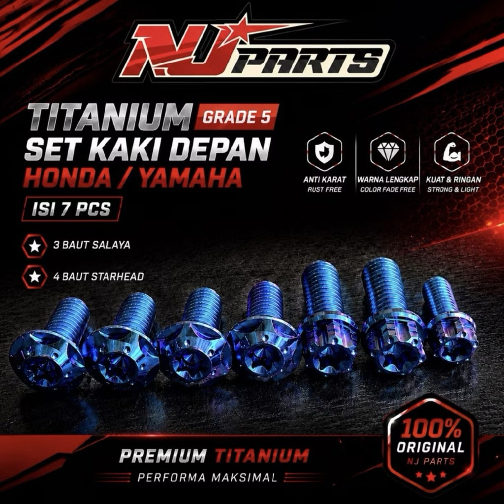 SALAYA MIX FIVE STAR FRONT FOOT SET CONTAINS 7 GRADE 5 H/Y TITANIUM BOLTS MIO NMAX AEROX BEAT FIZ R 