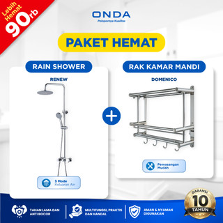 ONDA PAKET HEMAT Rain Shower Tiang Set Kran Mixer Kamar Mandi RS RENEW + Rak Kamar Mandi Anti Karat