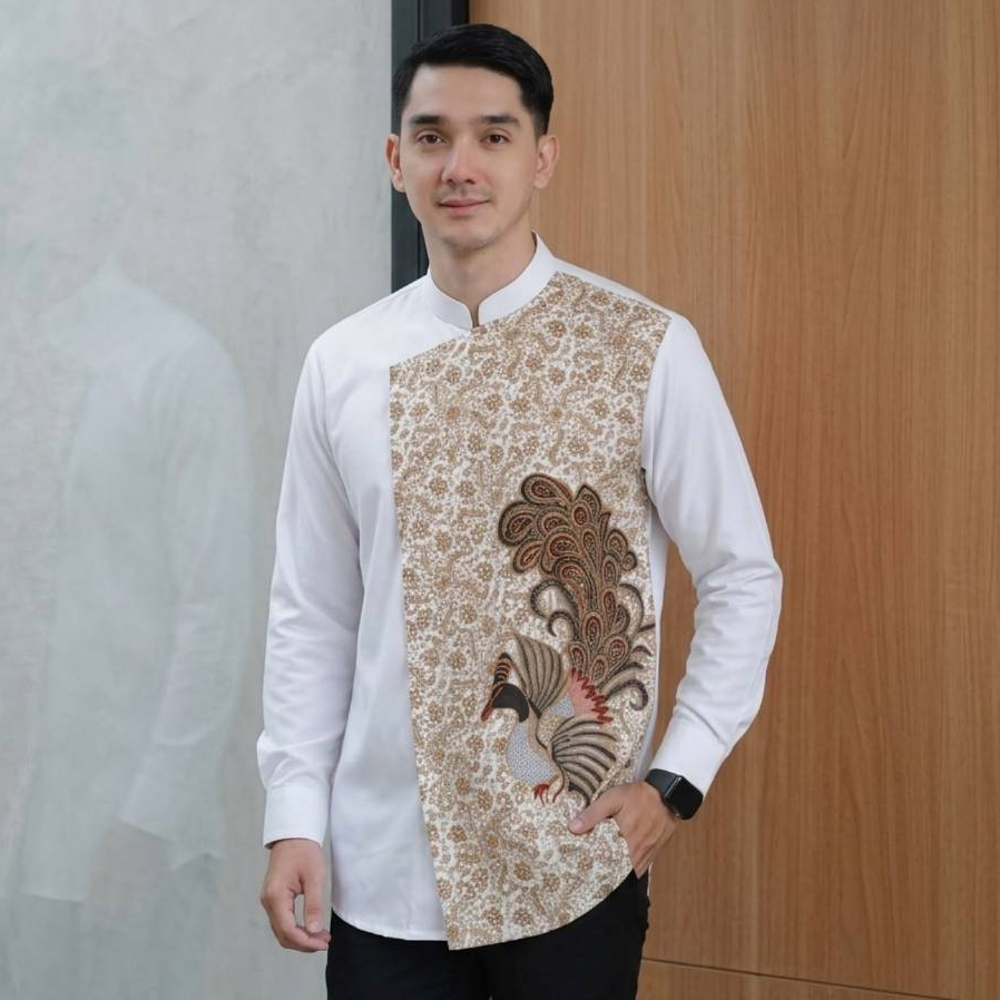 KEMEJA Doah เสื้อเชิ้ตแขนยาวลายนกยูง Batik คอปกเซี่ยงไฮ้ MRK PJG