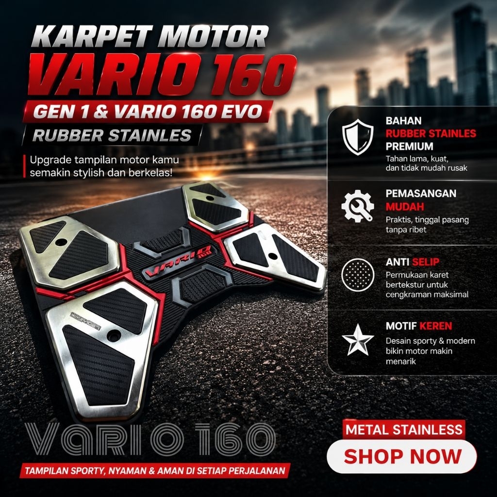 Vario 160 EVO พรมรถจักรยานยนต์ 160 EVO พรมพักเท้า Vario 160 EVO ยางสแตนเลส