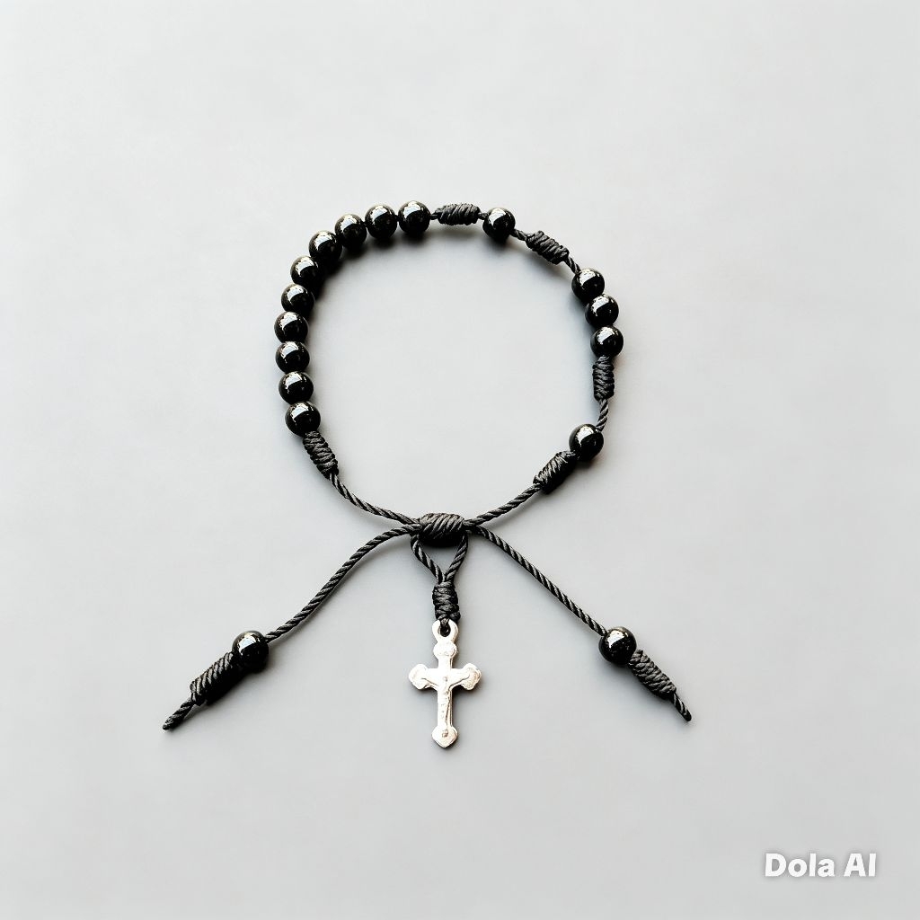 G198 6MM HEAVY PEARL CROSS ROSARY BRACELET