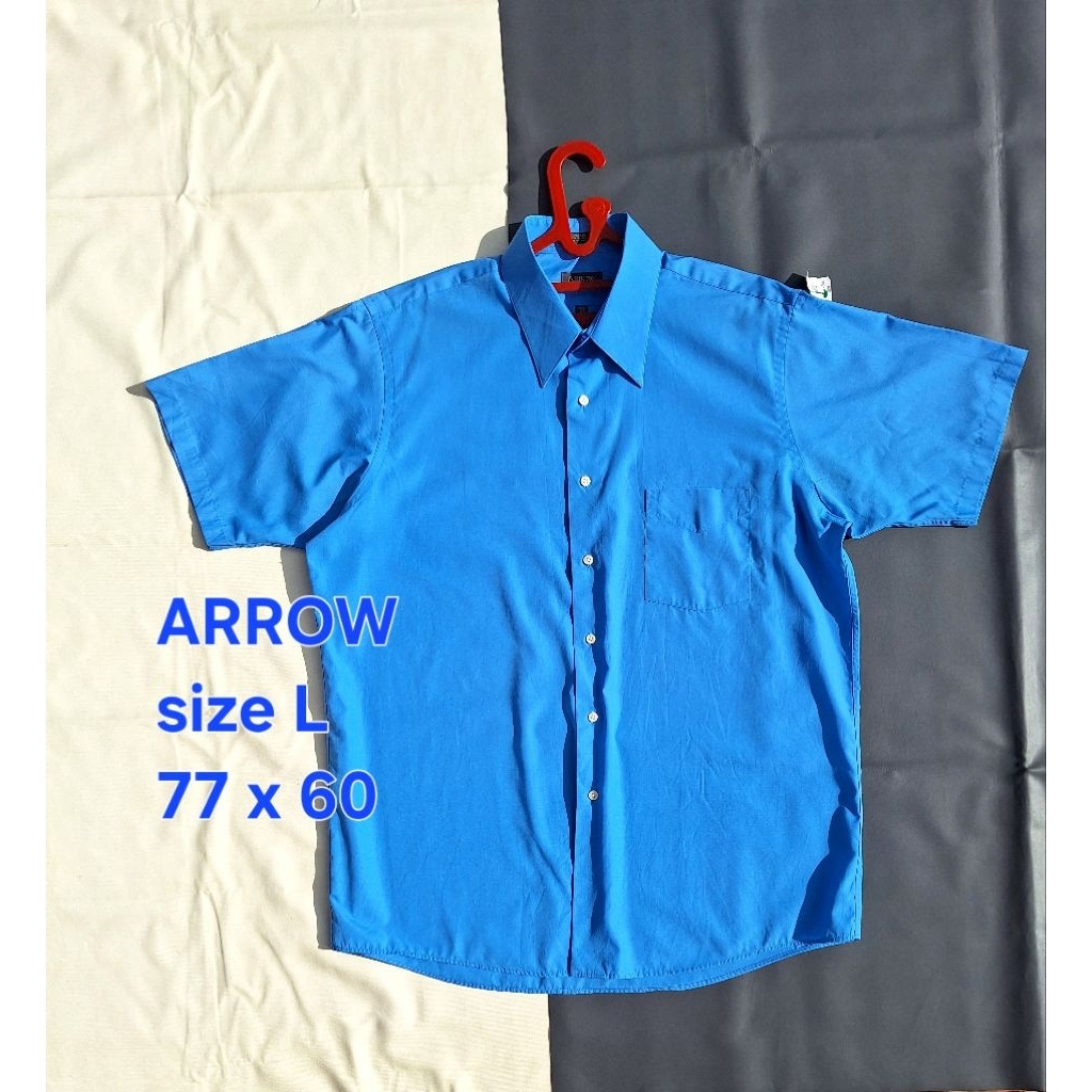 KEMEJA ARROW เสื้อเชิ้ตทํางานสํานักงานลําลองแขนสั้นสีน้ําเงินธรรมดา