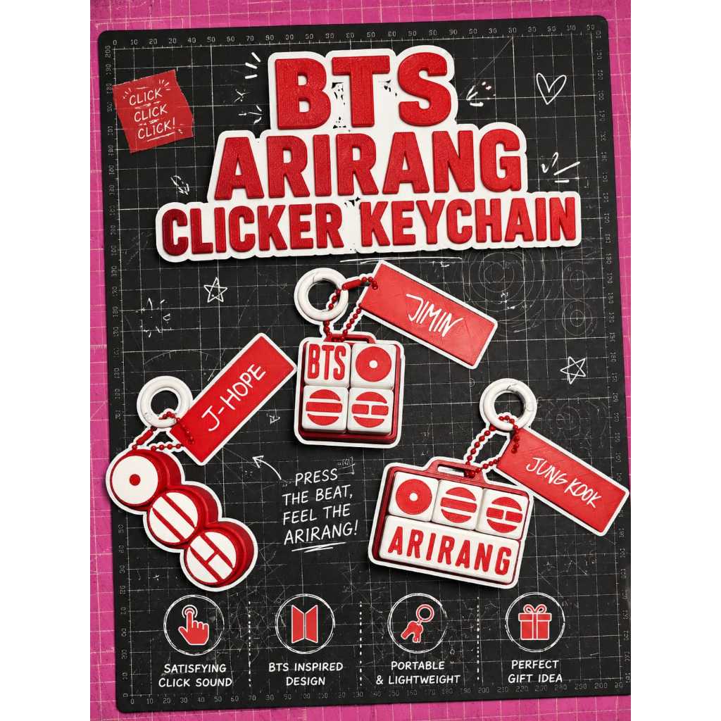 GANTUNGAN MERAH BTS ARIRANG FIDGET คีย์บอร์ด CLICKER KEYCHAIN 3D PRINT / BTS ARIRANG CLICKER KEYCHAI