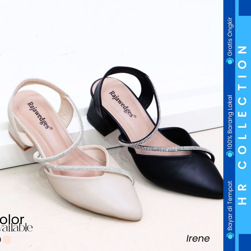 HR COLLE - IRENE SEQUINS BLOCK HEELS รองเท้าแตะปาร์ตี้ของผู้หญิง LATEST QUALITY SLING BACK POINTED T