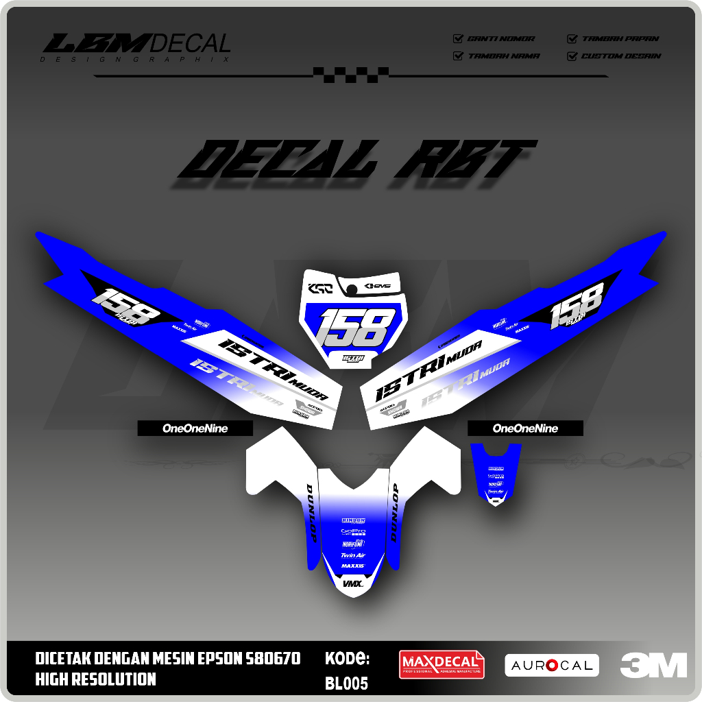 RBT/GTX VEGA R NEW Variation Sticker ล่าสุด RBT Modified Duck Striping Sticker รหัส BL005