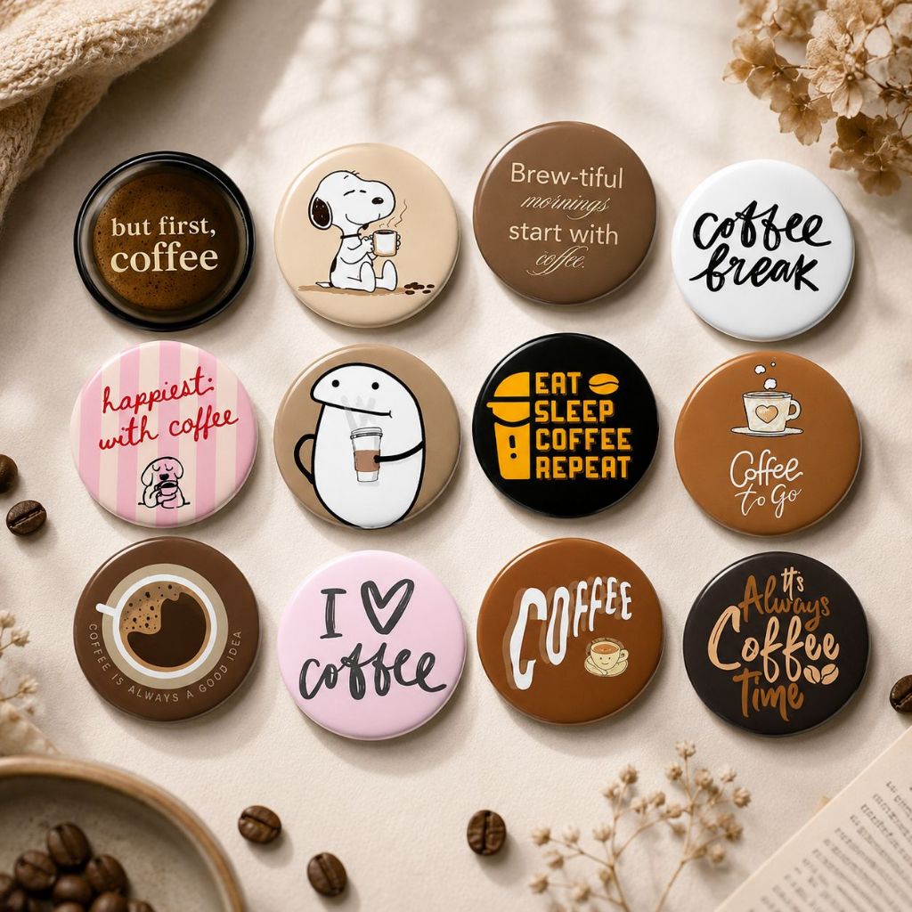 Pin Button Bros Coffee Lover Button Pin Badge Caffeine Cafe Iced Coffee 44mm | คําคมกาแฟสุนทรียศาสตร