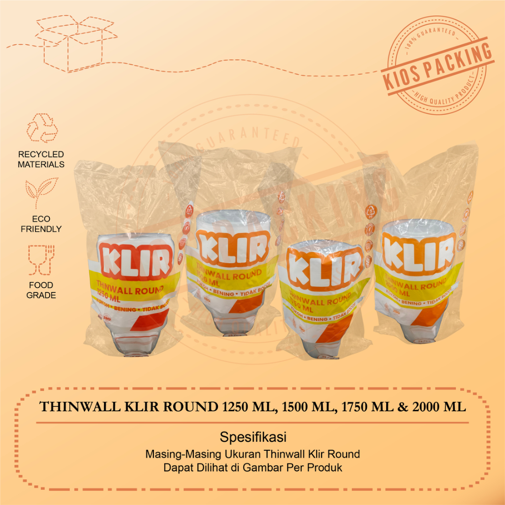 Thinwall Clear Round 1250ml 1500ml 1750ml 2000ml ชามกลมเนื้อหา 25 ชุด / ชามพลาสติก 1250ml 1500ml 175