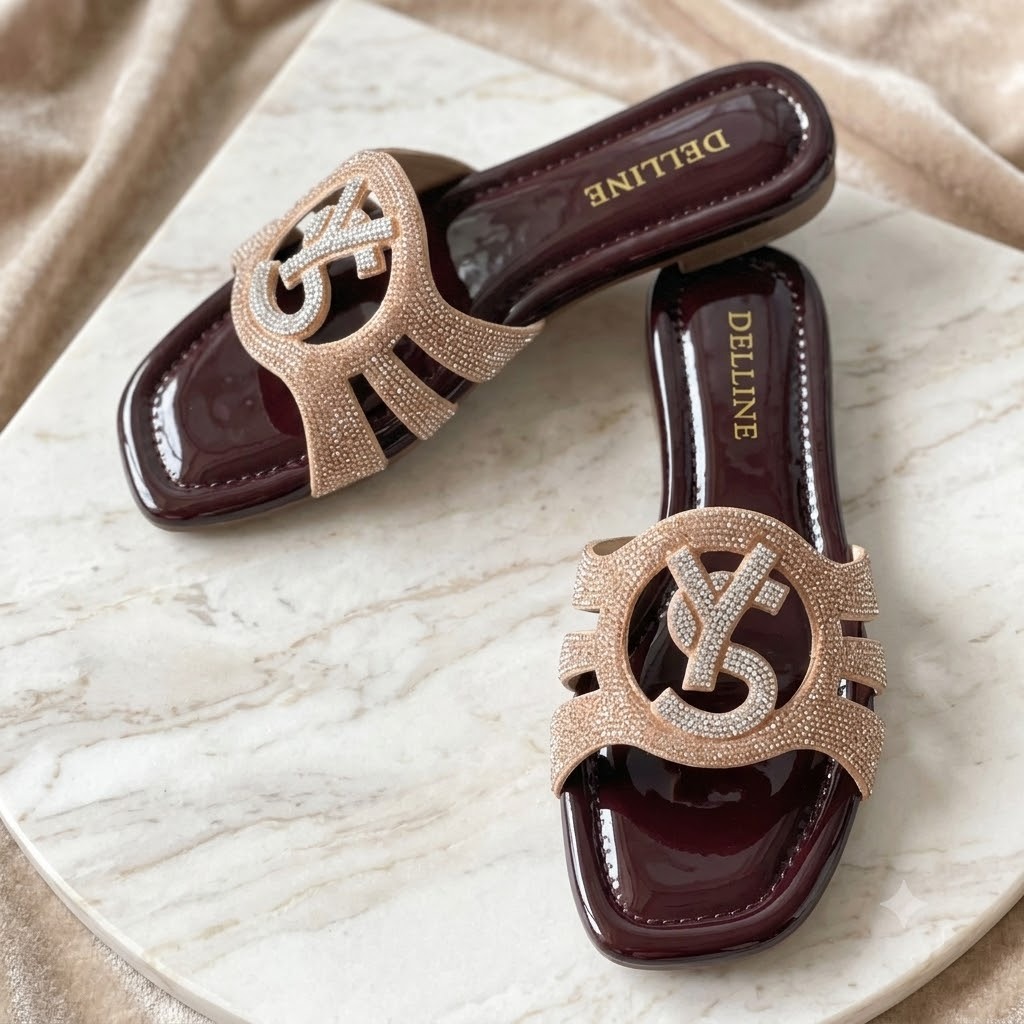 DELLINE LUXURY FULL CRYSTAL FLAT SANDALS RF 02 DAILY FLAT SANDALS