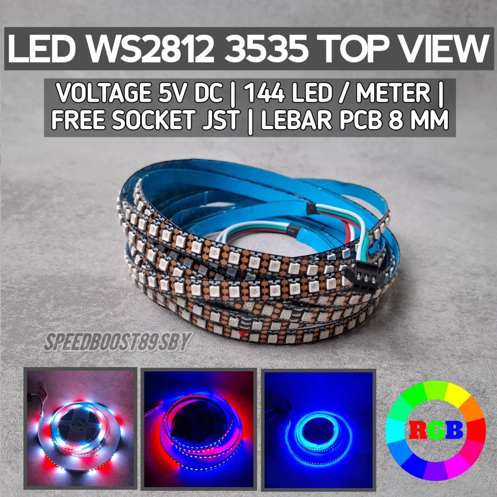 SBY LED Strip WS2812B RGB 3535 144 Led/METER 8MM Top View PCB สีดํา DC 5 โวลต์
