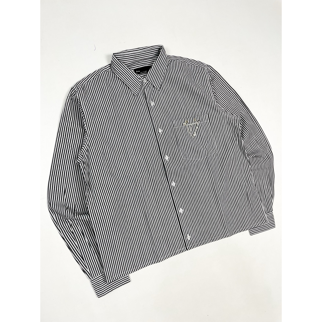 KEMEJA MENS LONG-SLEEVED SHIRT Dd4 GREY BOXY STRIPED GREY SHIRT