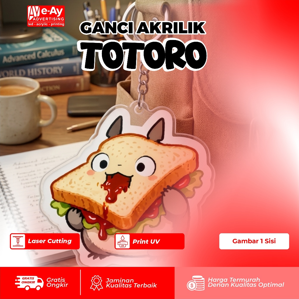 พวงกุญแจ GANTUNGAN GHibli Totoro | Totoro พวงกุญแจ UV พิมพ์ 1 ด้านบนกรอบอะคริลิค 2 มม. | โฆษณา E-Ay