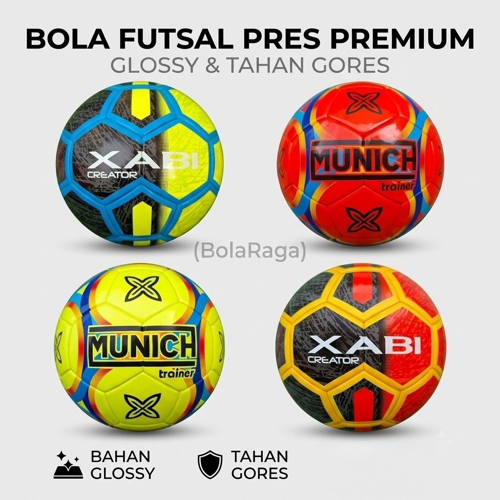 XABI & Munich Series Premium Press Futsal Ball | แม่ลายต่างๆ | แถมตาข่ายบอลและวาล์ว