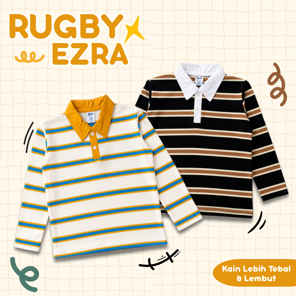 KATUN Unisex เสื้อโปโลเด็กแขนยาวรักบี้ Ezra ลายพรีเมี่ยมผ้าฝ้ายหนานุ่ม 4-12 ปี