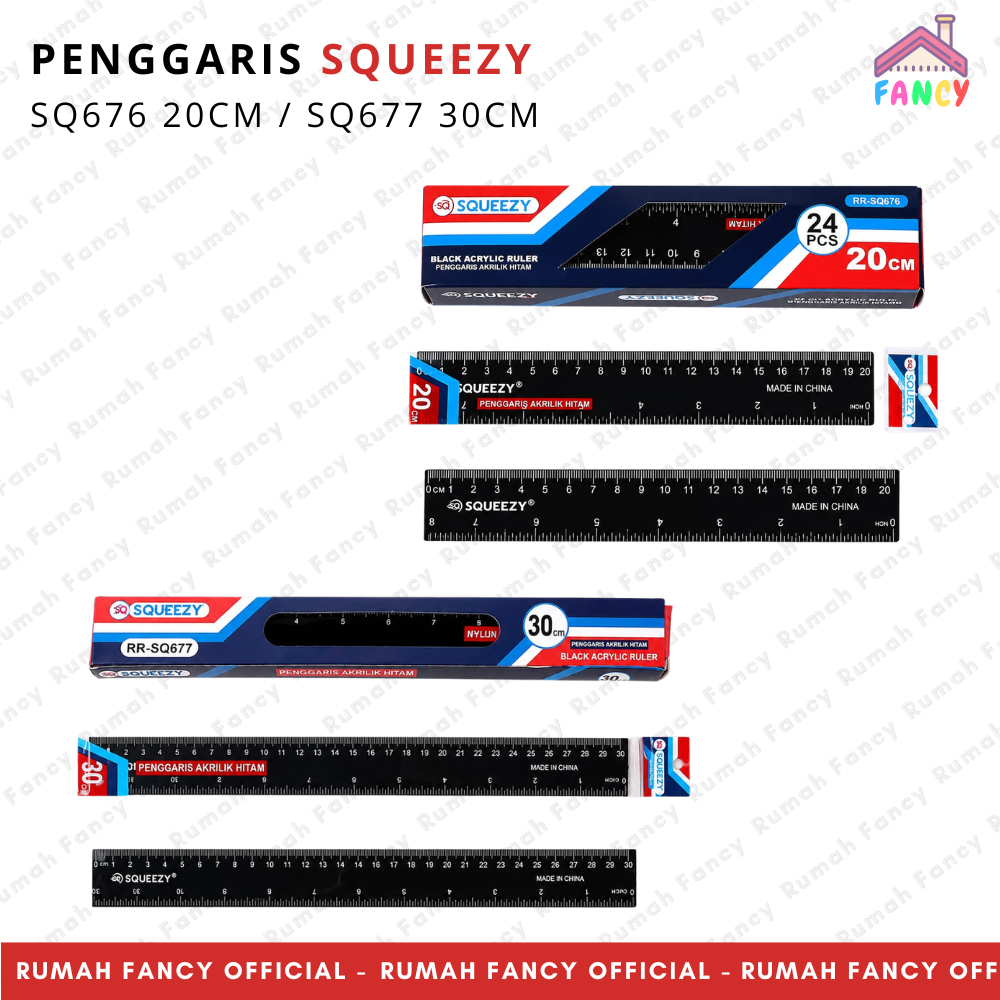 [1BOX]ไม้บรรทัดบีบ SQ676 20 cm SQ677 30 cm สีดํา