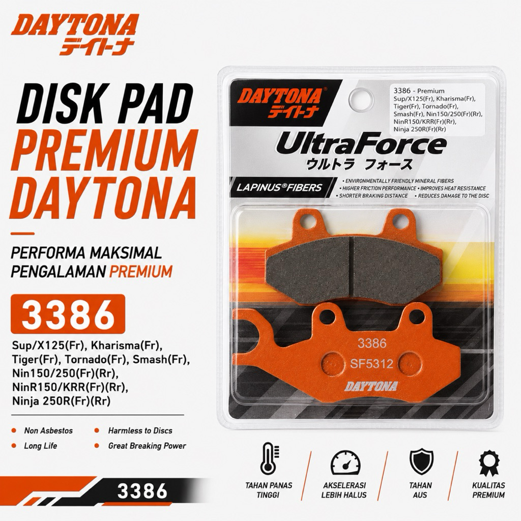 DISK PAD PREMIUM 386 Sup/X125(Fr), Kharisma(Fr), Tiger(Fr), Tornado(Fr), Smash(Fr), Nin150/250(Fr)(R