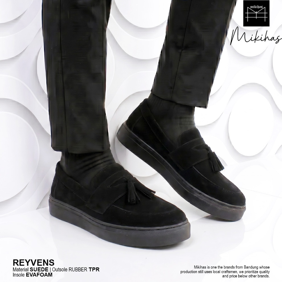 Mikihas - รองเท้าผ้าใบลําลองผู้ชายแบบสวมหนังนิ่มสีดํา - Reyvens