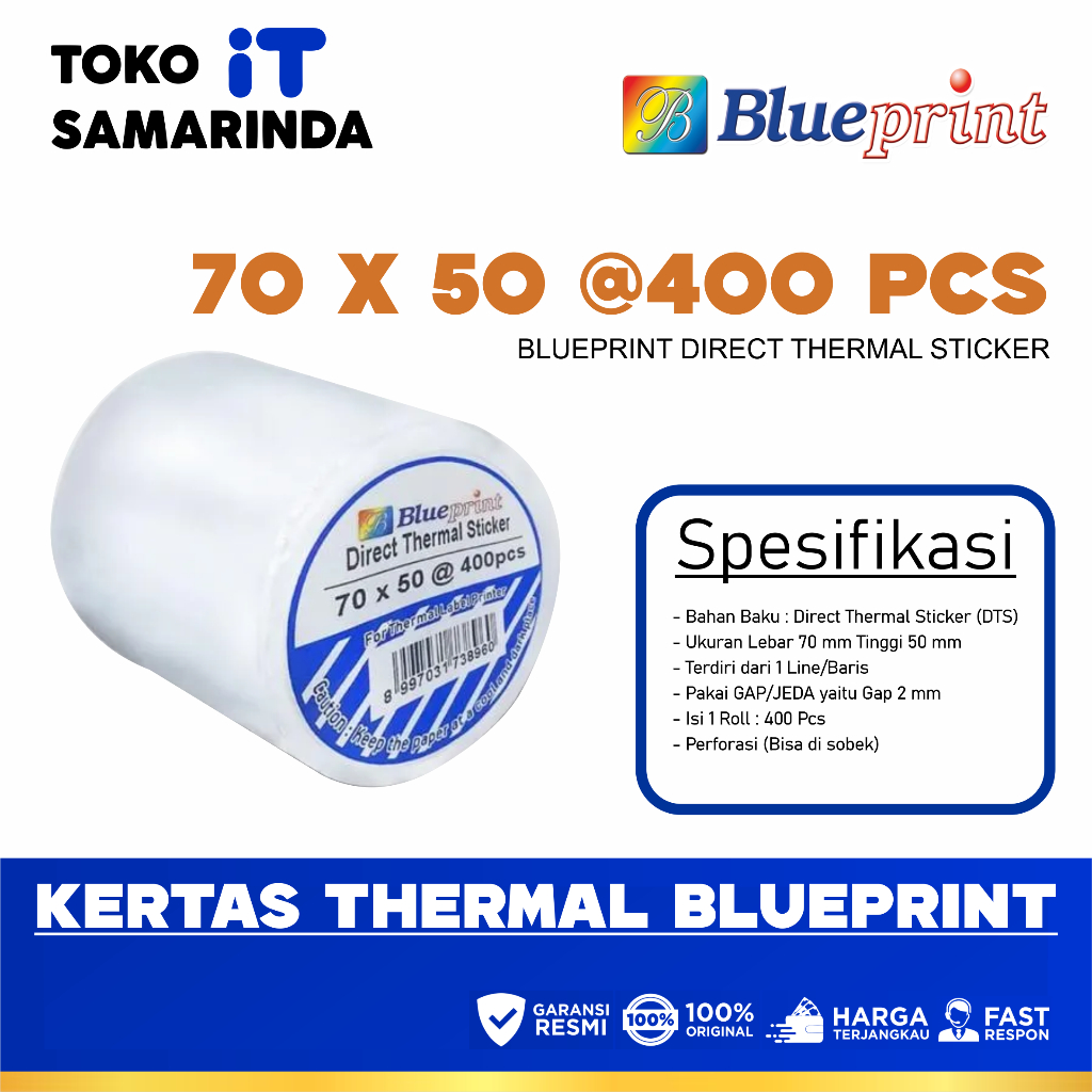 สติ๊กเกอร์ / ป้ายสติ๊กเกอร์ Direct Thermal 70x50x1Line @400 ชิ้น Blueprint